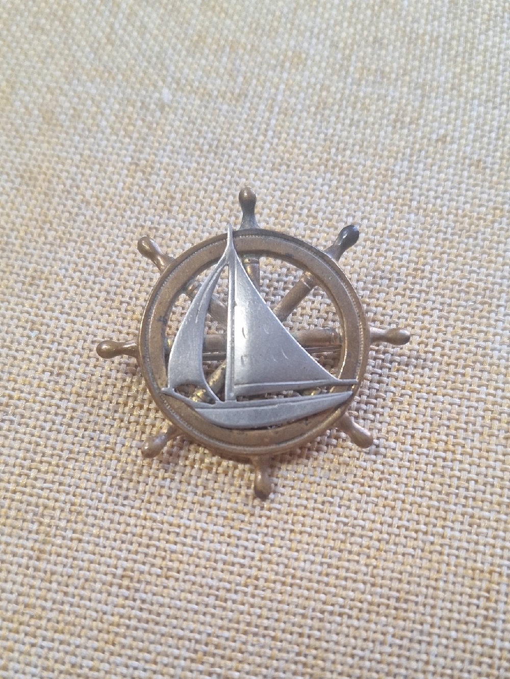 Sailboat Wheel Vintage Pin Brooch in Silver Tone